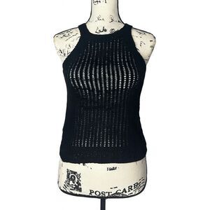MNG Mango Black Crochet Tank Top | Size S | 100% Cotton
